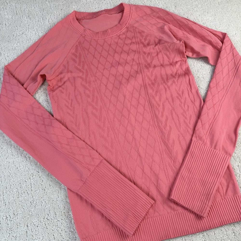 Lululemon Rest Less Pullover Women's 4 Pink Textured Knit Long Sleeve $88